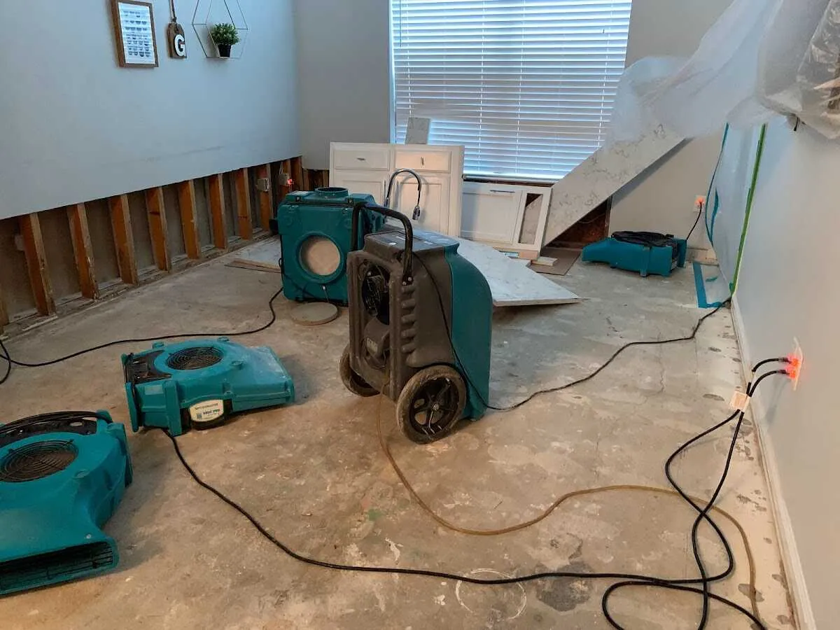 Dehumidifier in flood-cut room for Water Damage Restoration in Aiken